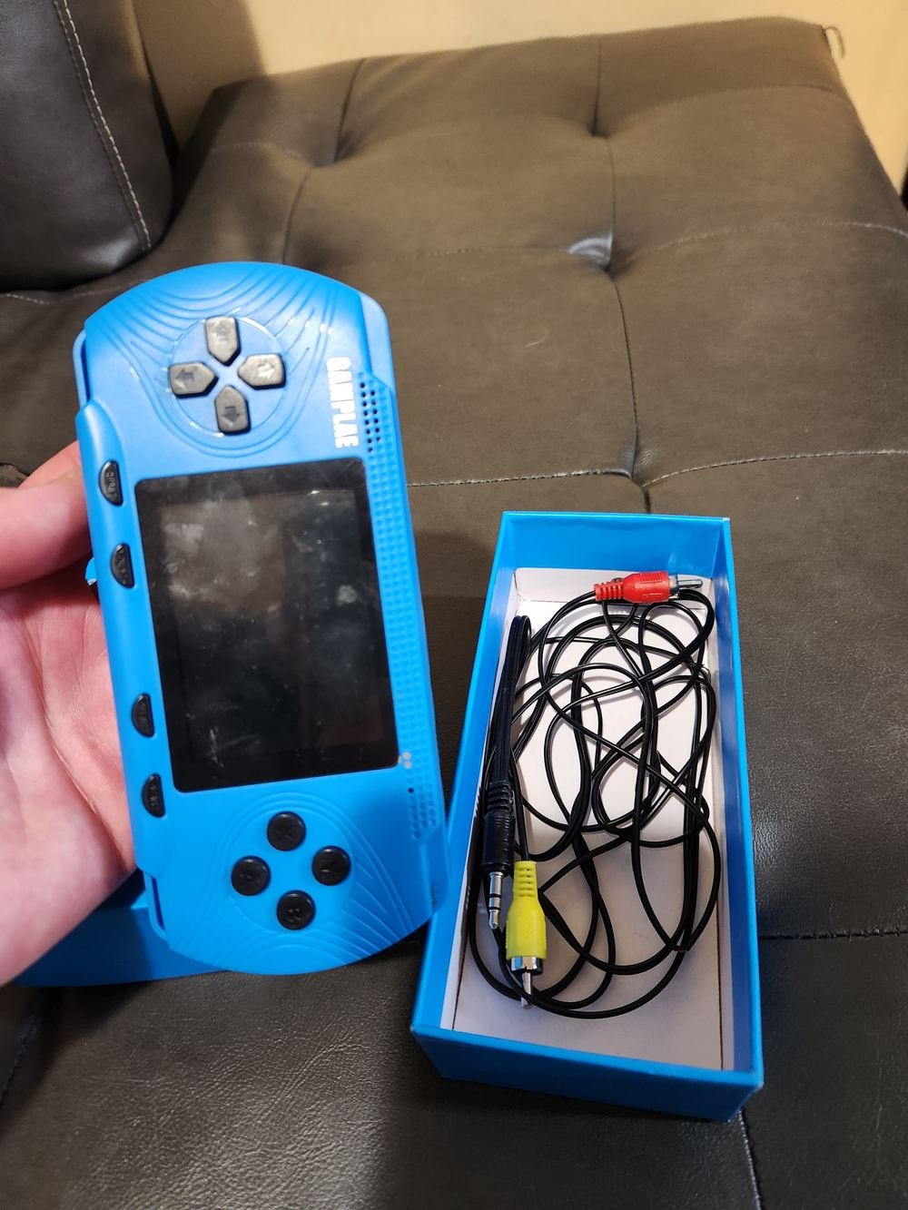 Blue Handheld Portable Gaming Console with AV Cable